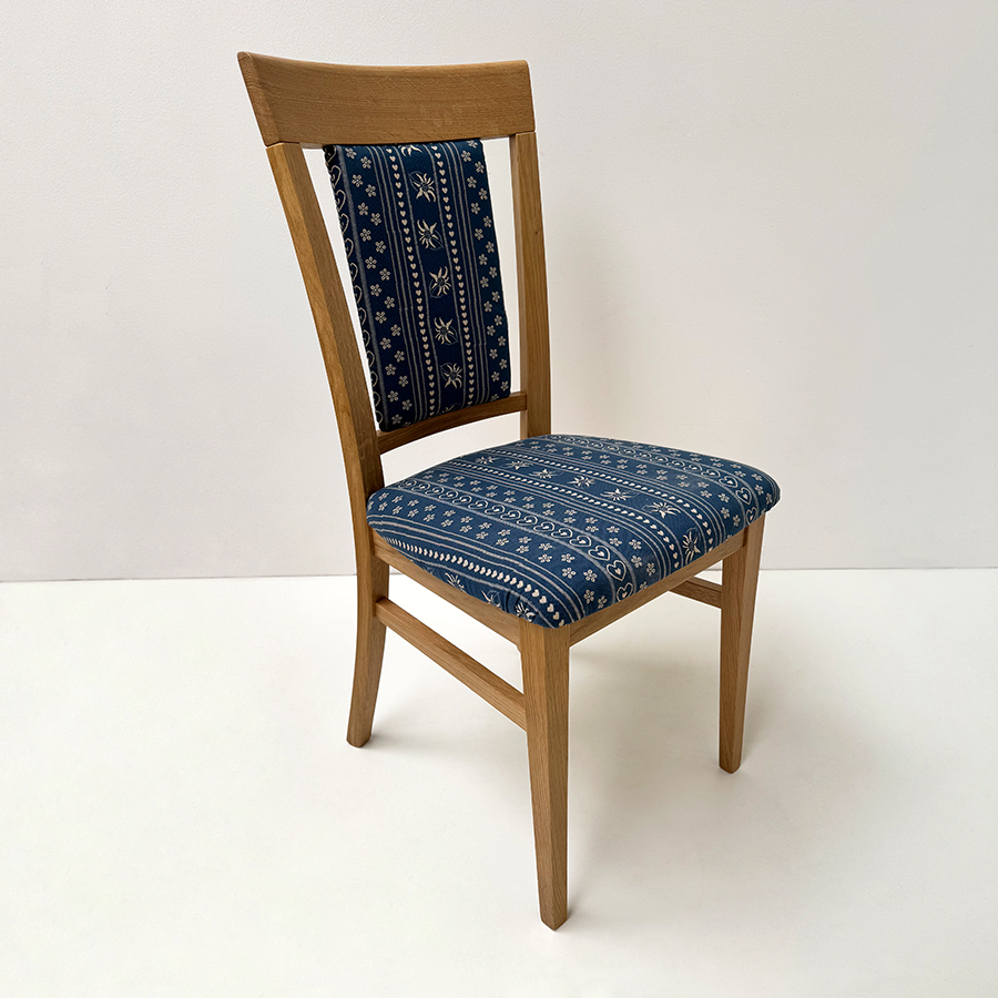 Stuhl 380, Wildeiche, natur lackiert, Stoff AF-74854-3 blau