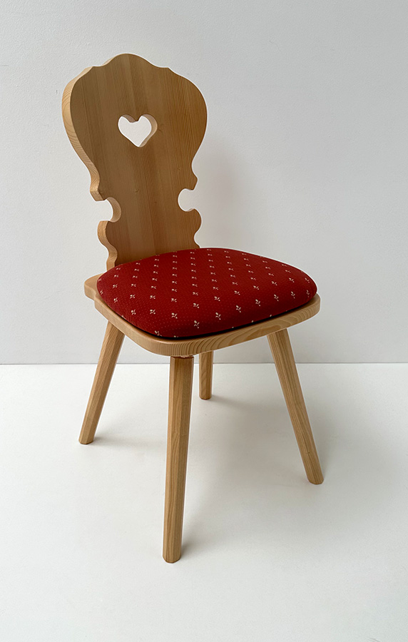 Bauernstuhl Vienna Wien, 8Kant, Fichte, Rosner lackiert, Polsterplatte Kundl rot