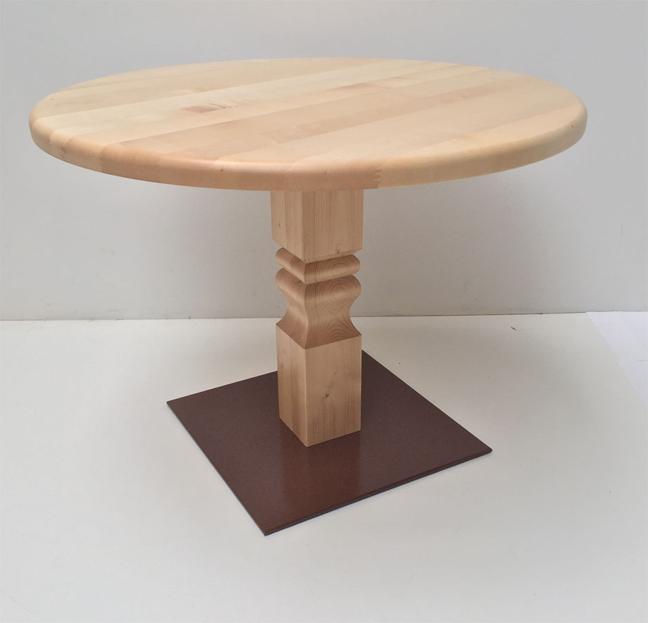 Mittelsäulen-Tisch gefräst mit Fußscheibe Metall , Fichteplatte D100 cm