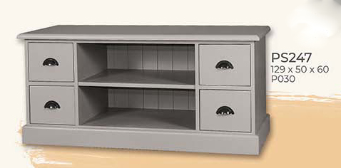 TV-Kommode, 4 Schubladen, 1 Phonofach, Kiefer massiv