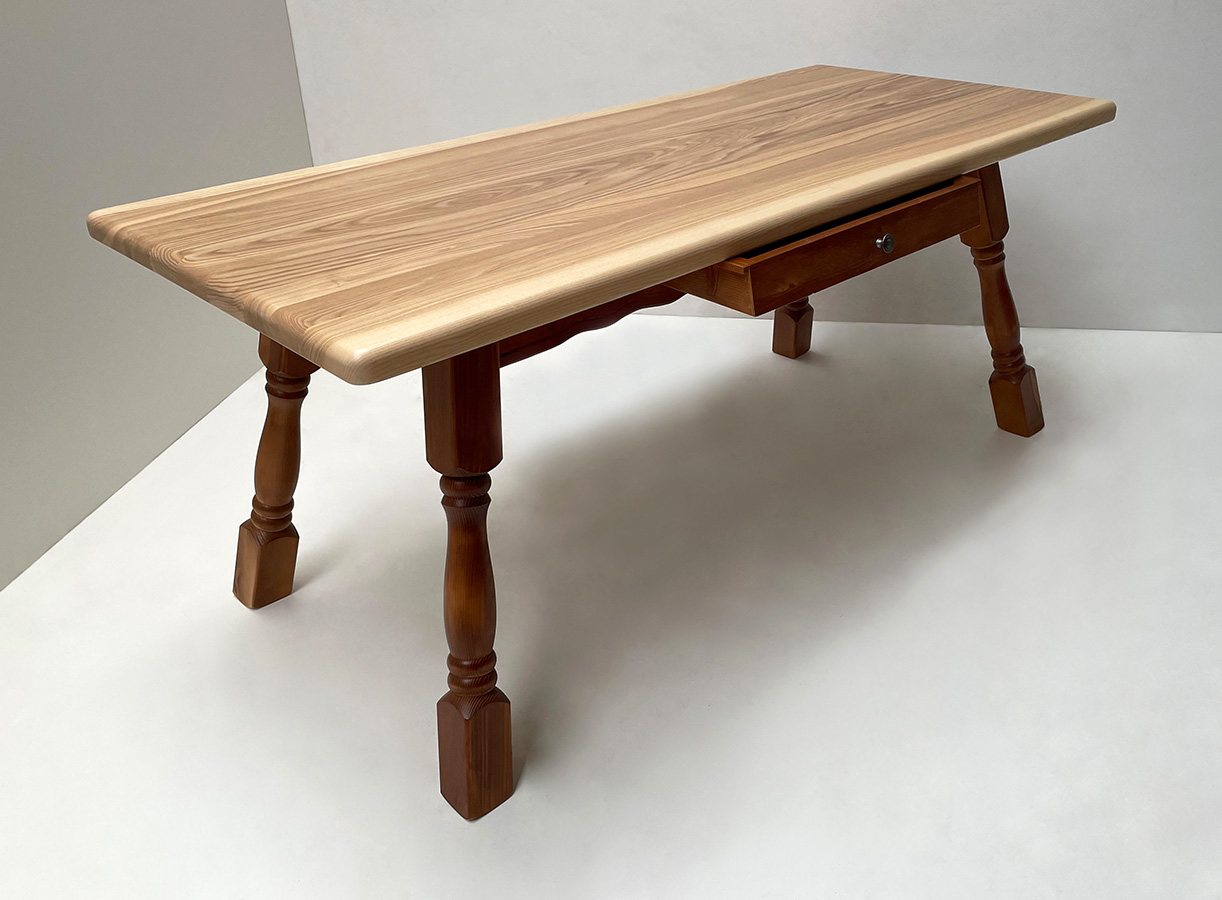 Vierfußtisch 4510 Amberg, 180/80 cm, mit Schubladen, Escheplatte