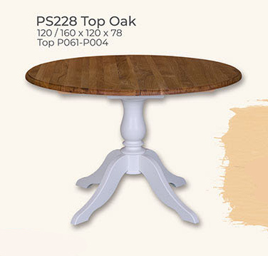 Tisch, rund (oval), ausziehbar, Kiefer massiv, Deckplatte ...