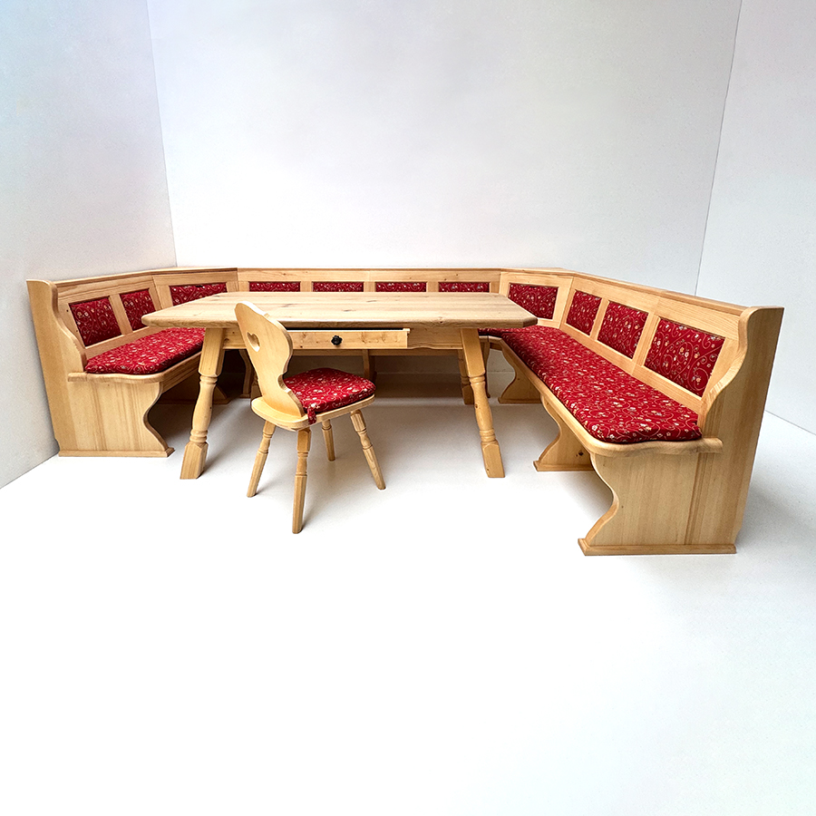 U-Eckbankgruppe Lindau 145/300/220, Truhen, Ecken aufklappbar, Kassettenpolster, Tisch 100/180 Eiche