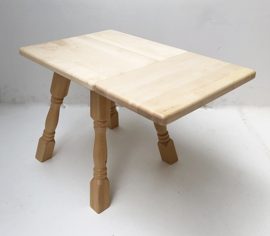 Vierfußtisch 4510 Amberg 70/70 ohne Schubladen, Ahornplatte und Ansteckplatte Ahorn 