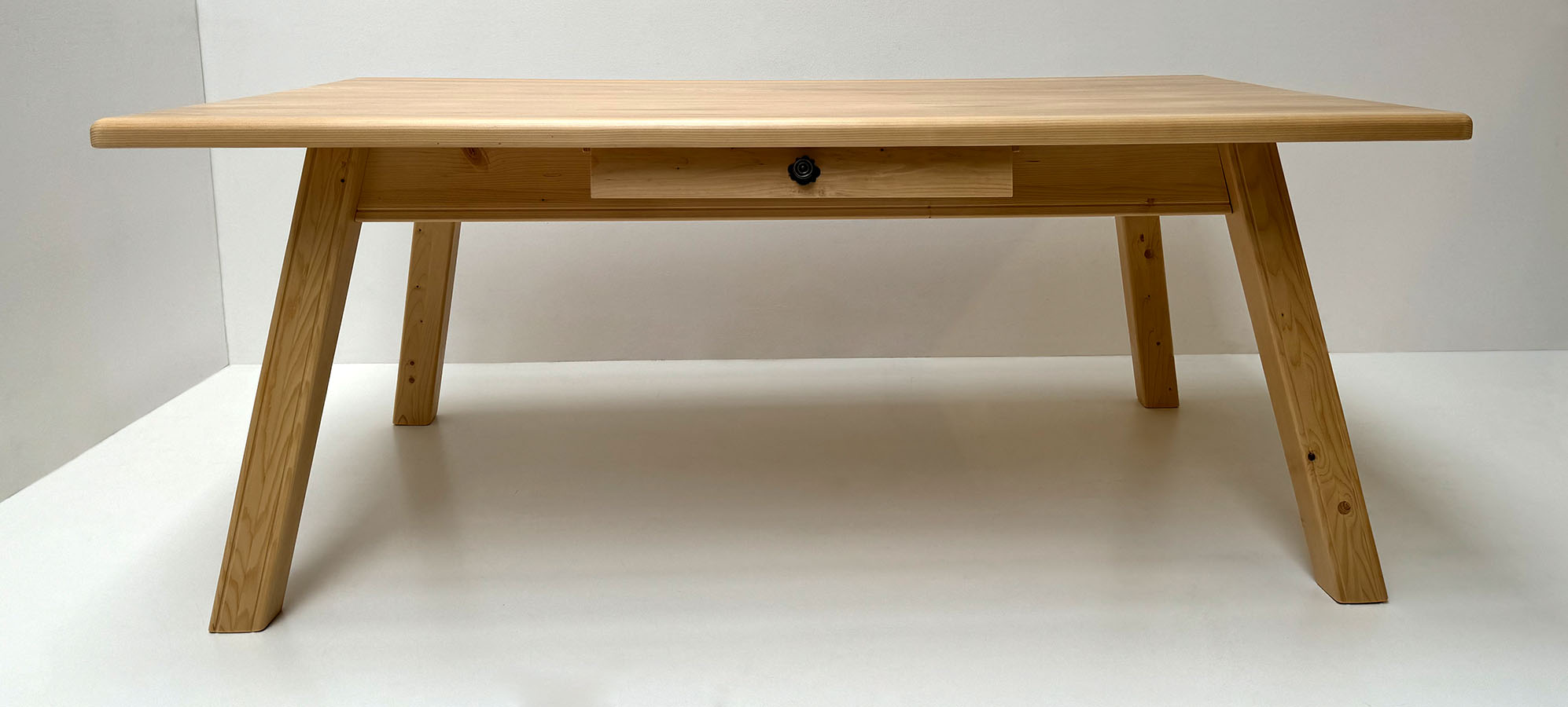 Vierfußtisch 4510 Amberg-Rosenheim,Fichteplatte 190/110 cm mit Schubladen, gerader Fuß, gerade Zarge