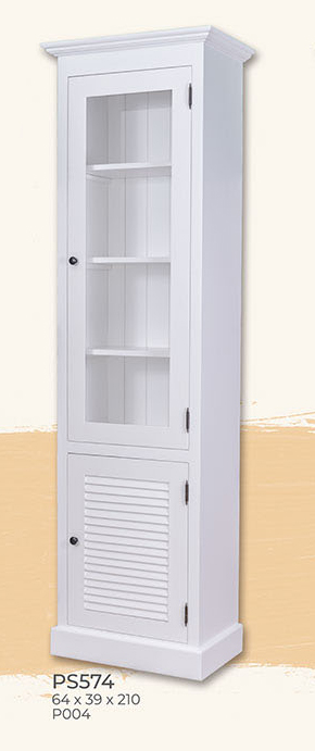 Vitrine, 1 Glastür, 1 Tür Shutter Kollektion, Kiefer massiv