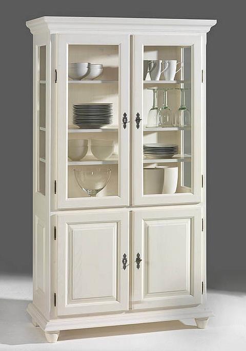 Glasvitrine Füssen Wertach 4-trg., 2 Glastüren, Seitenverglasung, 2 Holztüren, weiß lackiert