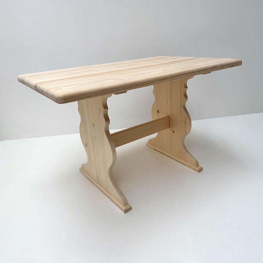 Wangentisch Füssen Country mit Wischleiste, 120/80 cm, massive Fichtenplatte 4 cm, Fichte roh