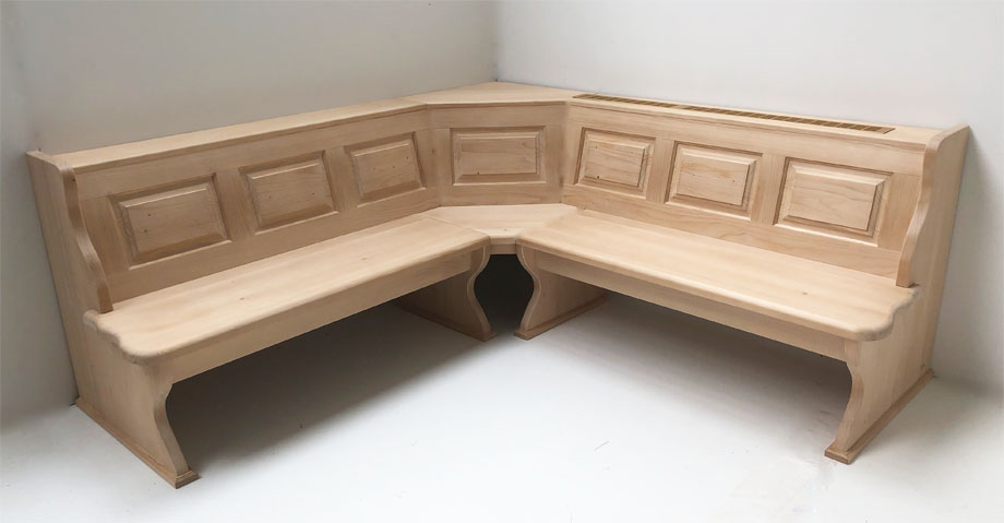 Eckbank Lindau 195/195 m.Truhen, 2  Ablagenverbreiterungen, 2 Wangenverbreiterungen, Heizungsgitter